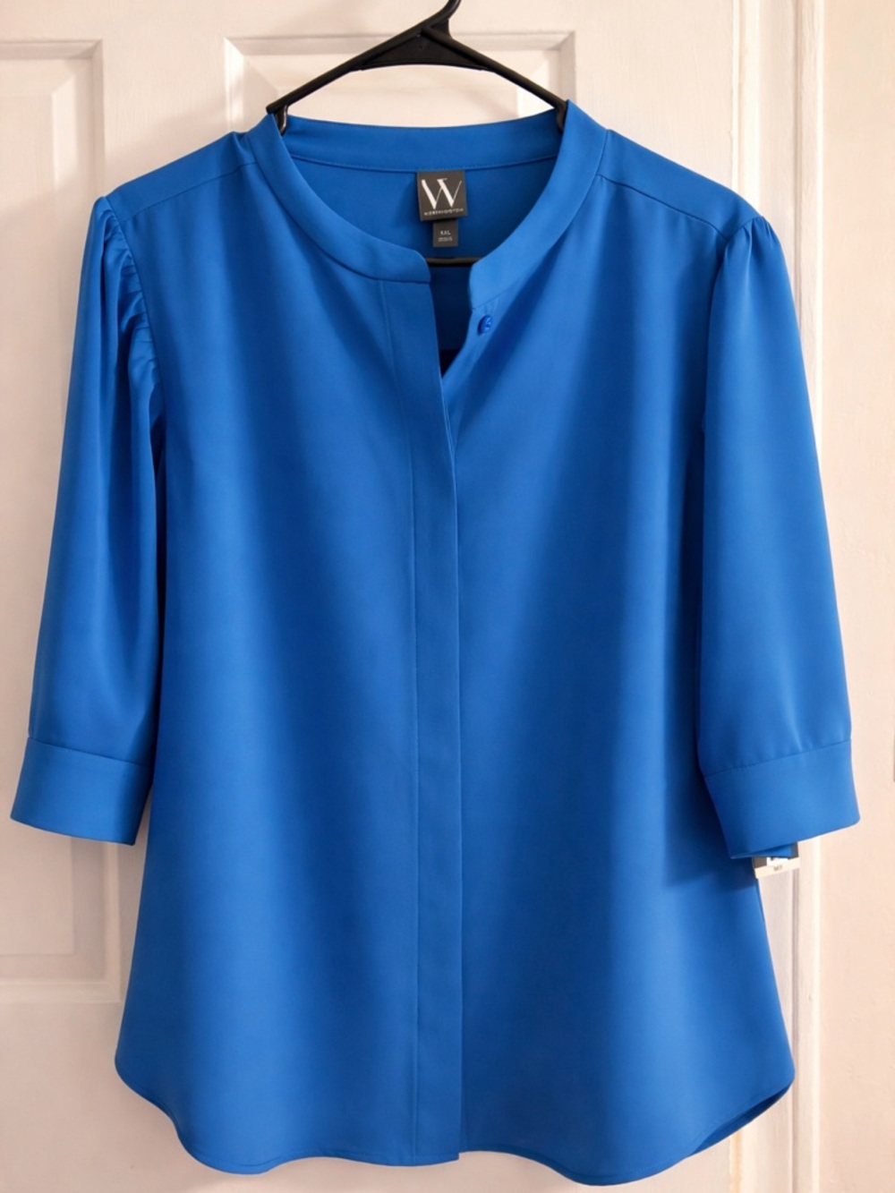 Worthington Bright Blue Mandarin Collar Blouse
